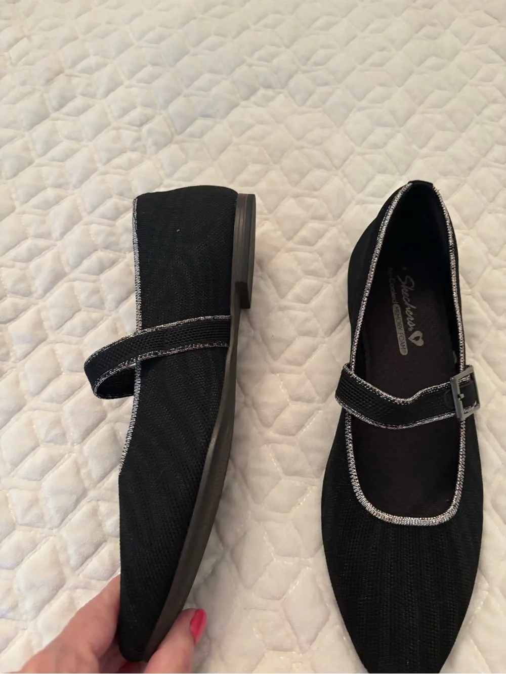 Skechers Black Mary Jane Flats with Metallic Silver Trim